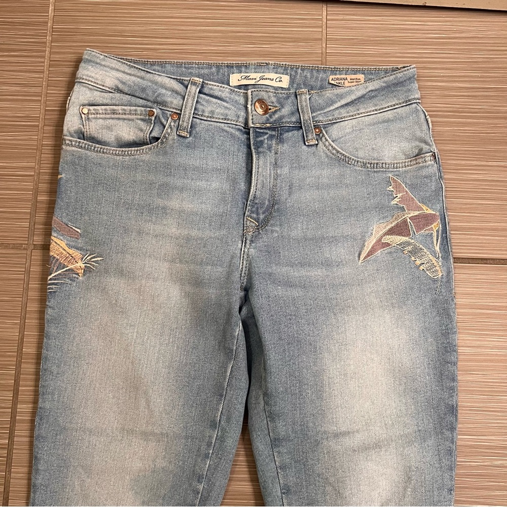 Mavi Womens Adriana Blue Mid Rise Embroidered Denim Skinny Jeans 0 25 - Picture 15 of 16